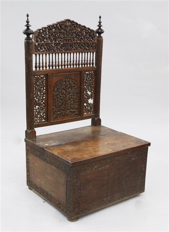 A North Indian Simla carved and pierced hardwood chair, W.2ft 1in.